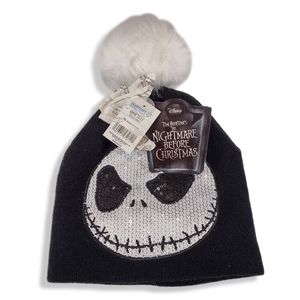 Juniors Knitted Nightmare Before Christmas Sequin Jack Beanie with Pom